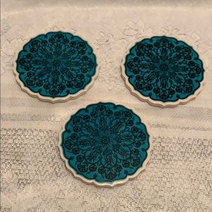 Set of 3 turquoise boho floral drink coasters